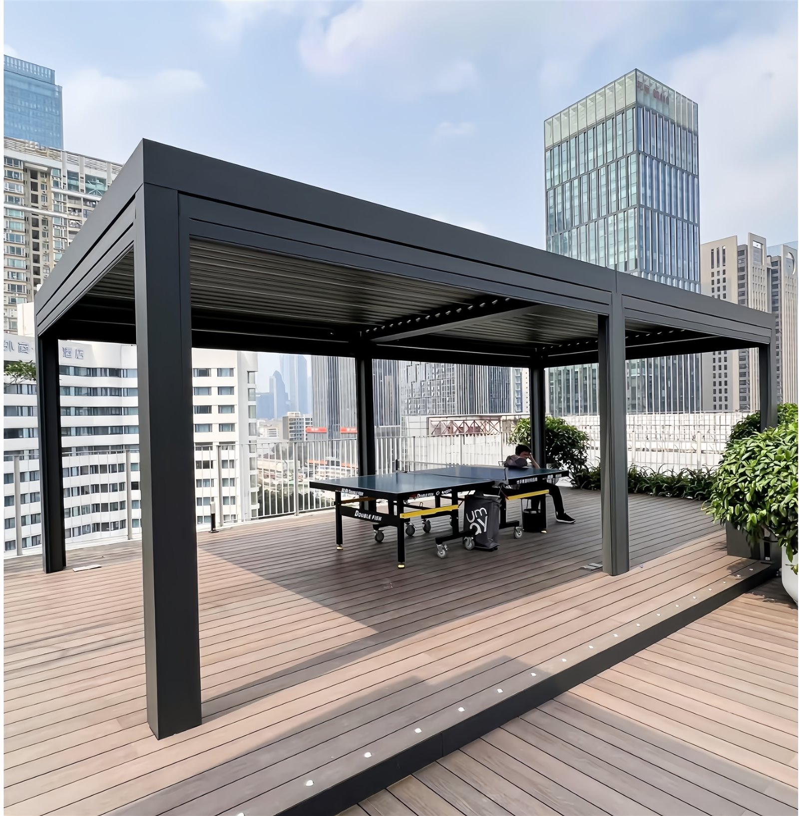 Large multi-module louvered pergola suitable for a 4 by 5 or 4 by 6 metre layout