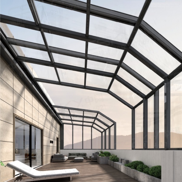 F-shaped retractable sunroom architectural reference