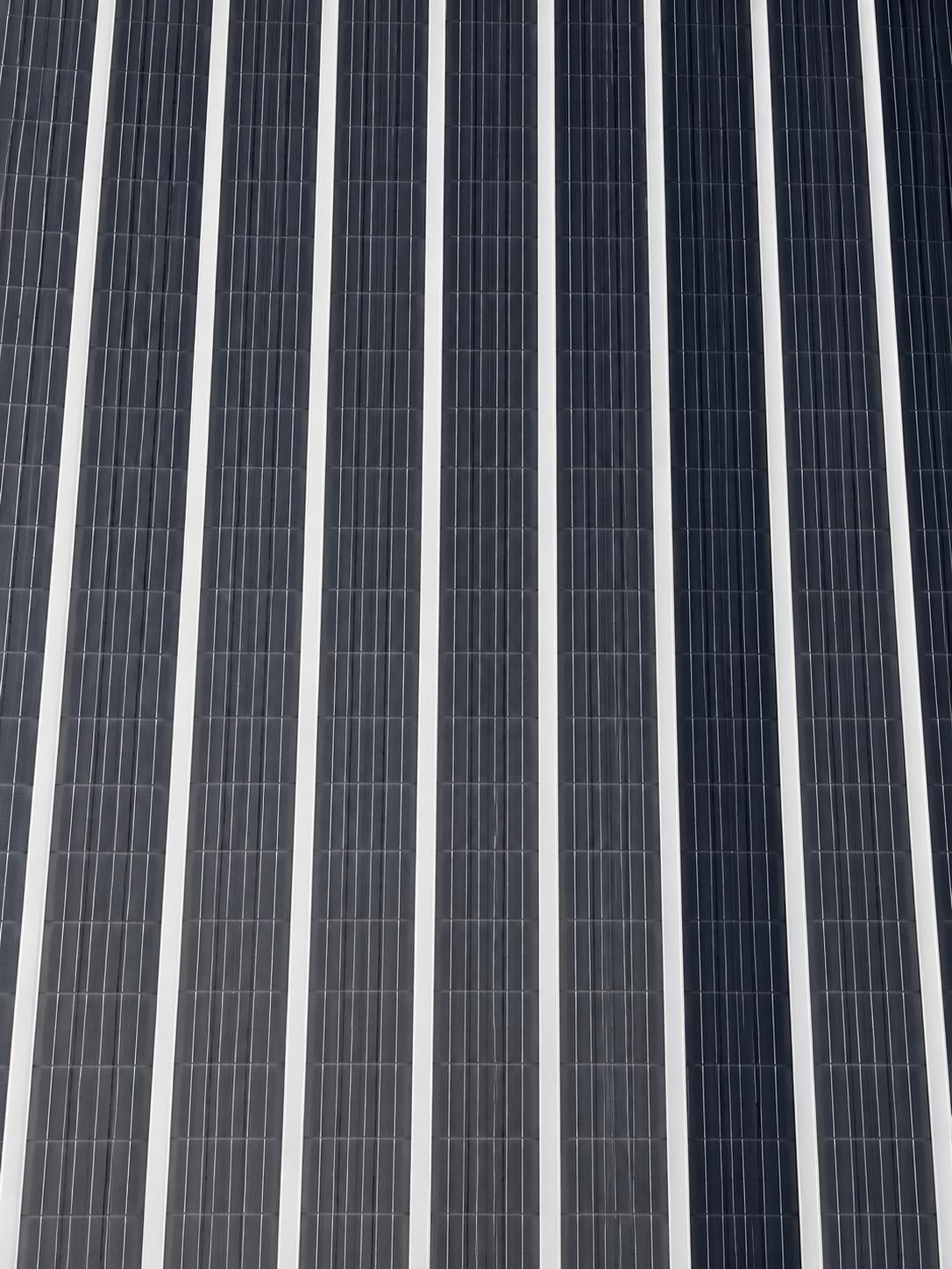 Close-up view of photovoltaic strips across the solar pergola louver roof