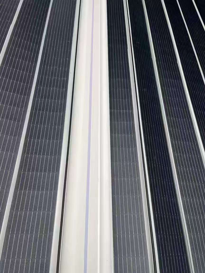 Solar photovoltaic strips fitted along the pergola louver blades