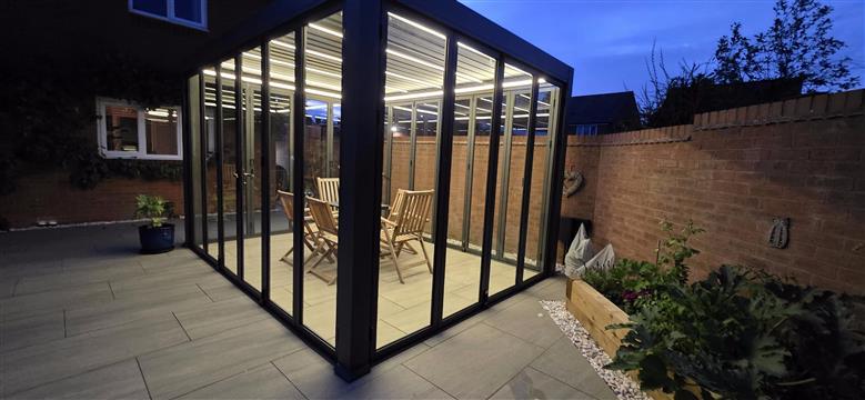 Customer's enclosed aluminum pergola, view 1