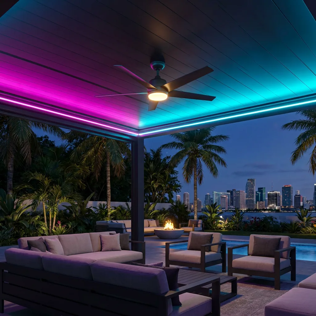 Integrated LED lighting in an aluminum pergola
