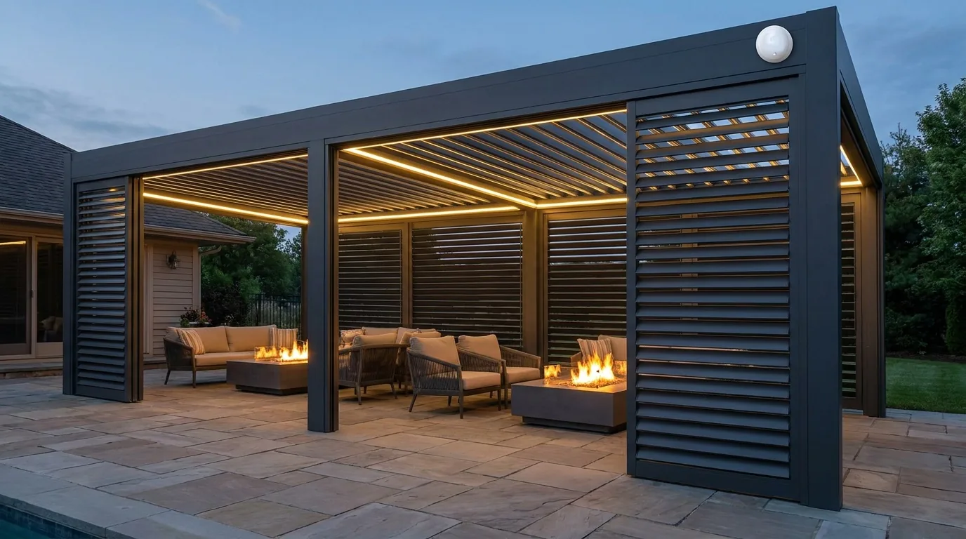 Aluminum louver shutters for side protection and privacy